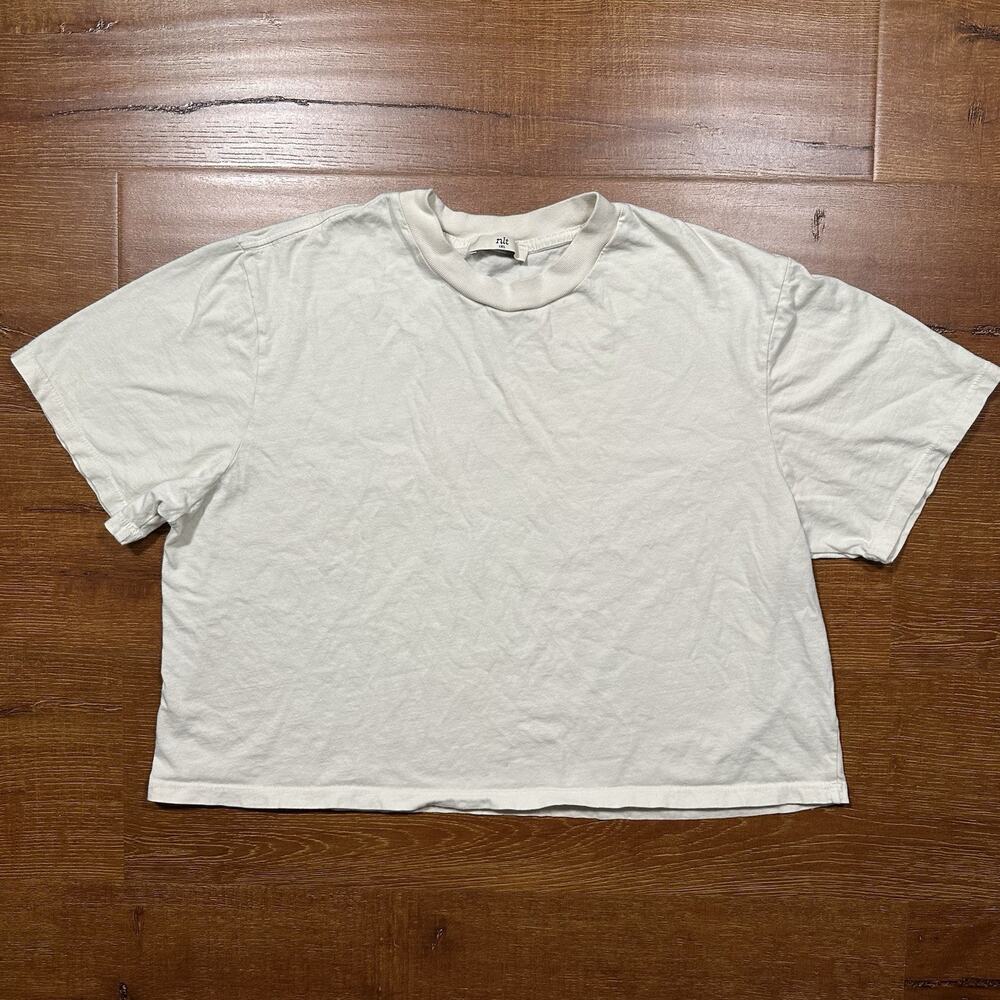 NLT Boxy Crop T Shirt Womens XL Ivory Short Sleeve Crew Neck Cotton Made In USA